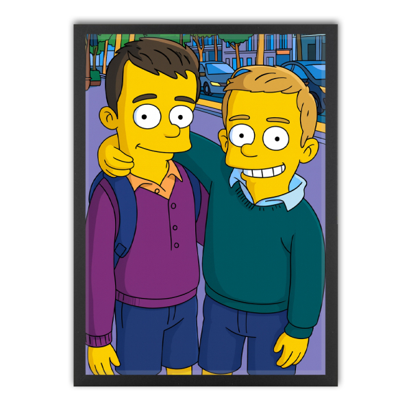 Caricatuur in gele cartoonstijl naar een foto Caricatuur in gele cartoonstijl naar een foto