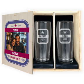 Cadeauset met 2 gepersonaliseerde bierglazen met foto Cadeauset met 2 gepersonaliseerde bierglazen met foto