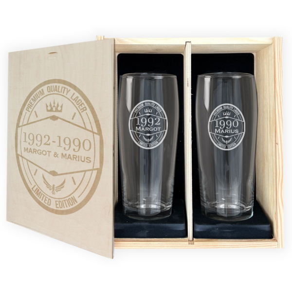 Cadeauset met 2 gepersonaliseerde bierglazen voor verjaardag Cadeauset met 2 gepersonaliseerde bierglazen voor verjaardag