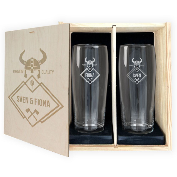 Cadeauset met 2 gepersonaliseerde Viking-bierglazen Cadeauset met 2 gepersonaliseerde Viking-bierglazen