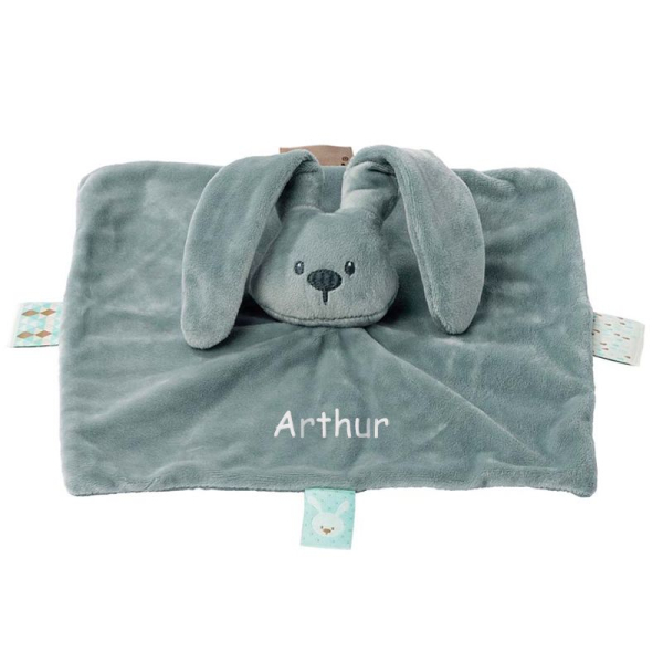 Knuffeldoekje konijn blauw met naam geborduurd Knuffeldoekje konijn blauw met naam geborduurd