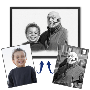 Fotomontage voor een portret in houtskoolstijl Fotomontage voor een portret in houtskoolstijl