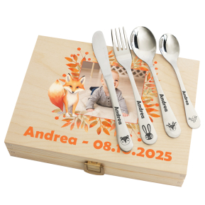 Gepersonaliseerde kinderbestekset Kleine Vos met foto Gepersonaliseerde kinderbestekset Kleine Vos met foto