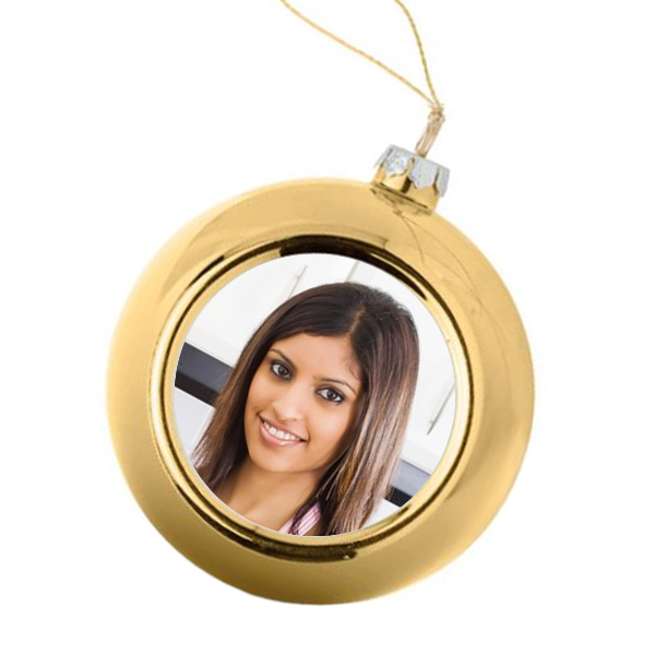 Gouden kerstbal gepersonaliseerd met foto Gouden kerstbal gepersonaliseerd met foto