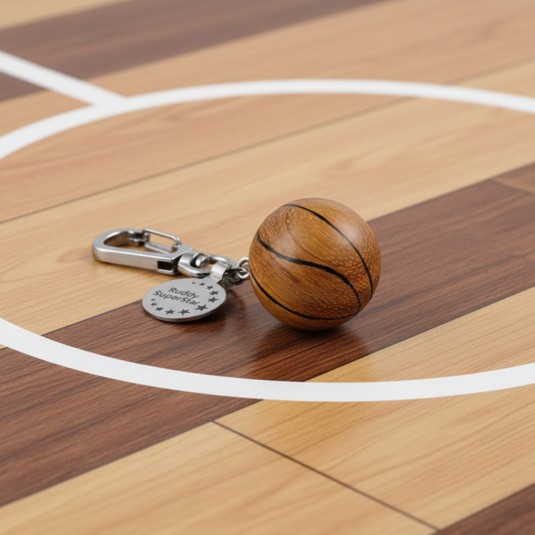 Houten basketbal sleutelhanger met personalisatie  Houten basketbal sleutelhanger met personalisatie