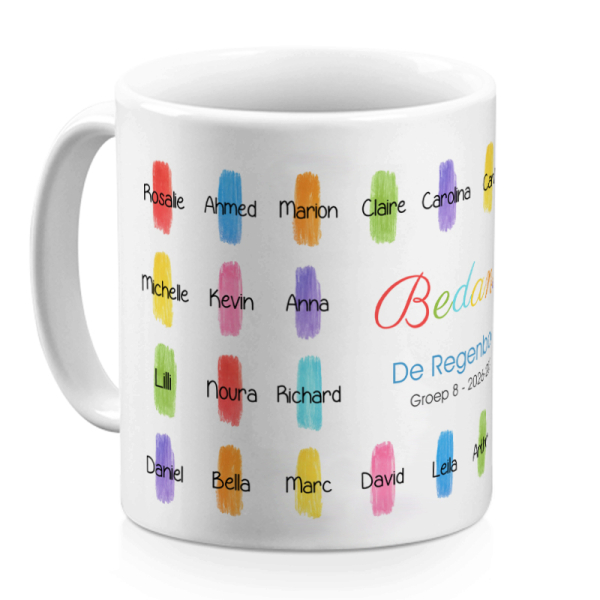 Mok bedrukt met kleuren en namen Mok bedrukt met kleuren en namen