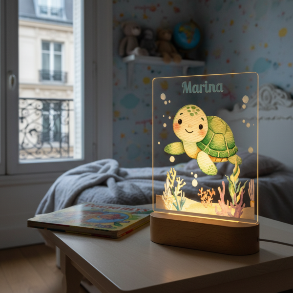 Nachtlampje bedrukken met Zeewereld decor en naam Nachtlampje bedrukken met Zeewereld decor en naam