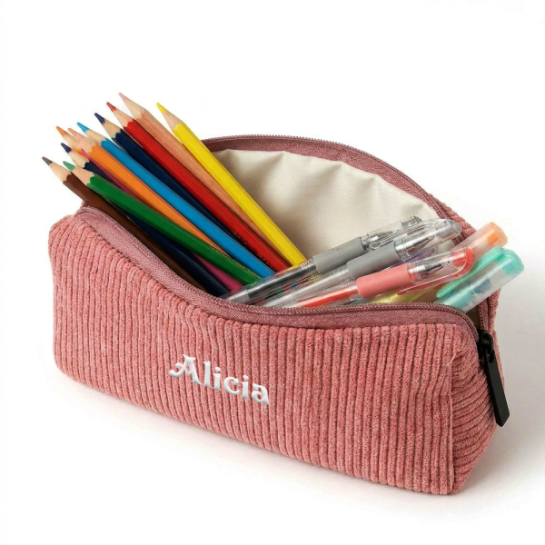 Personaliseerbare etui van ribfluweel voor potloden Personaliseerbare etui van ribfluweel voor potloden