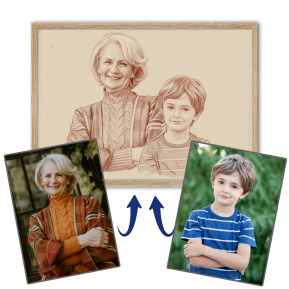 Fotomontage voor een portret in sanguinestijl Fotomontage voor een portret in sanguinestijl