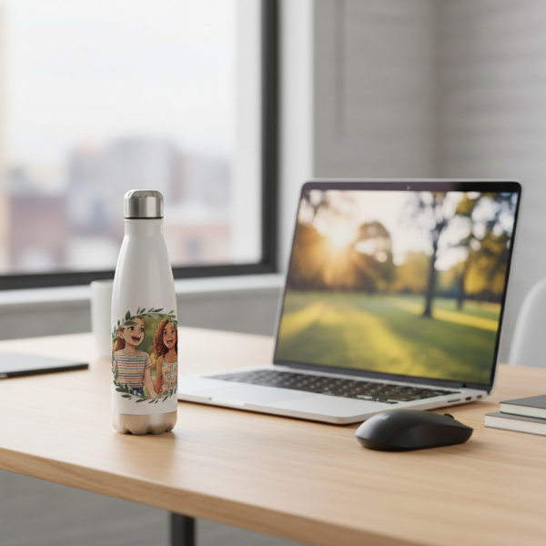 Portret van een drinkfles in een botanisch kader Portret van een drinkfles in een botanisch kader