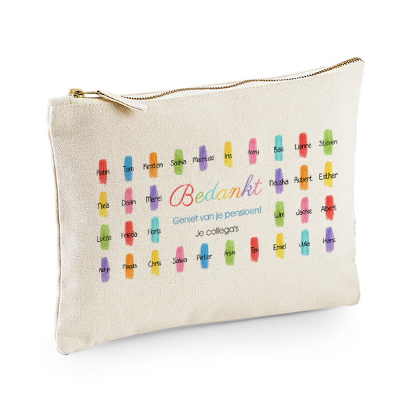 Pouch bedrukt met kleuren en namen Pouch bedrukt met kleuren en namen