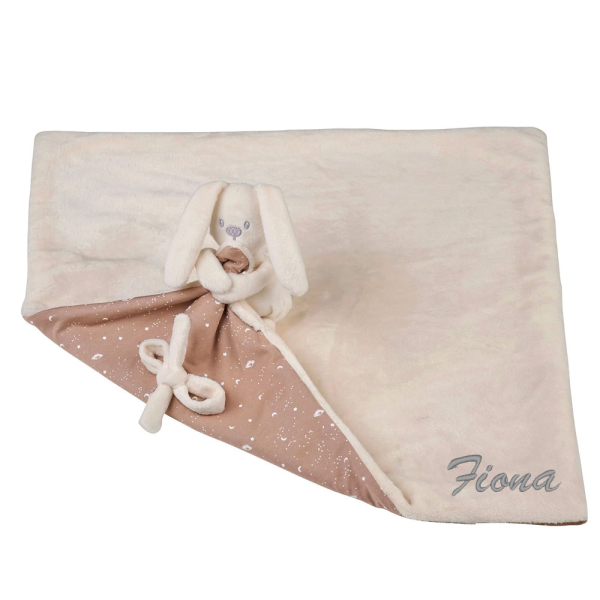 Schattig knuffelkonijntje met geborduurde, lichtgevende deken Schattig knuffelkonijntje met geborduurde, lichtgevende deken