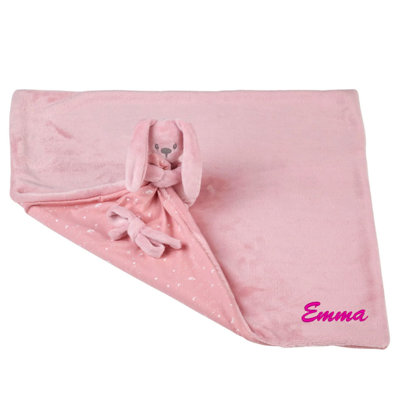 Schattig knuffelkonijntje met geborduurde, lichtgevende deken Schattig knuffelkonijntje met geborduurde, lichtgevende deken