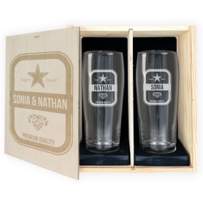 Set van 2 bierglazen met gepersonaliseerde voornaam Set van 2 bierglazen met gepersonaliseerde voornaam