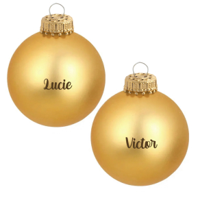 Set van gepersonaliseerde gouden glazen kerstballen Set van gepersonaliseerde gouden glazen kerstballen