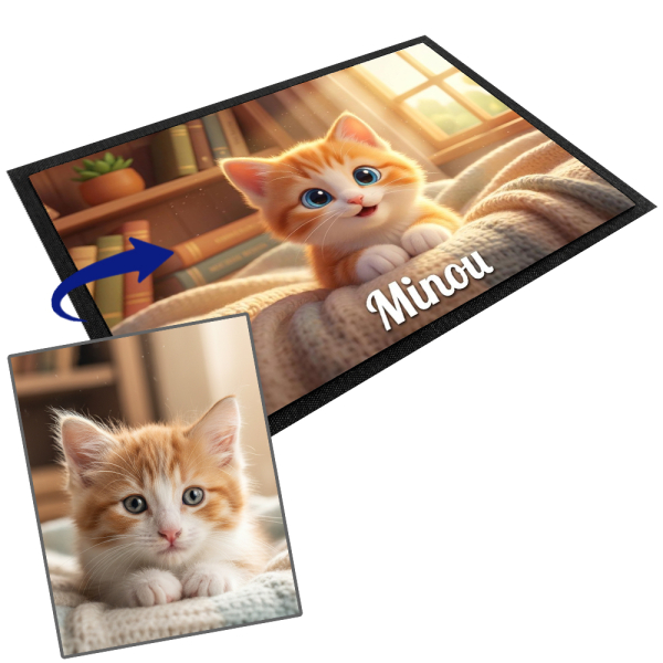Gepersonaliseerde voermat in 3D-animatiestijl voor hond of kat Gepersonaliseerde voermat in 3D-animatiestijl voor hond of kat