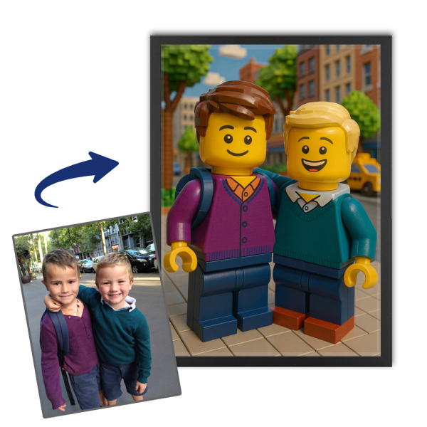 Portret van figuurtjes in bakstenen naar een foto Portret van figuurtjes in bakstenen naar een foto