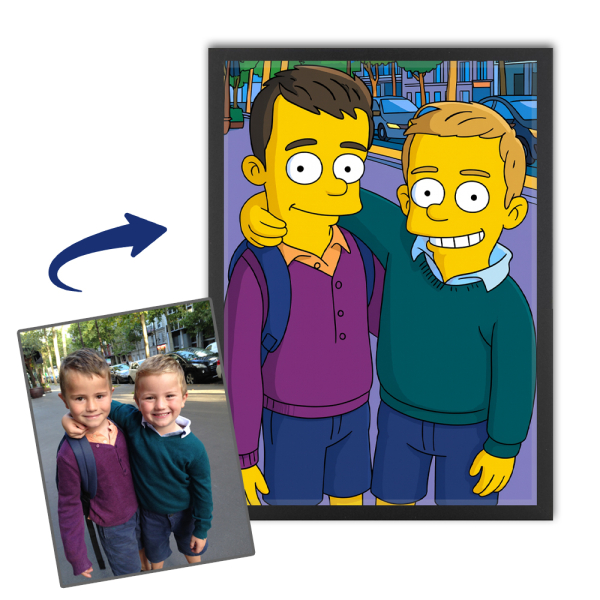 Caricatuur in gele cartoonstijl naar een foto Caricatuur in gele cartoonstijl naar een foto