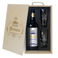 2 glazen | houten kist | fles