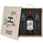 2 glazen | houten kist | fles