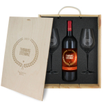 2 glazen | houten kist | fles