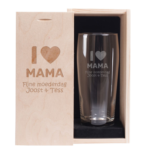 Bierglas graveren voor mama - Moederdag - i love mama