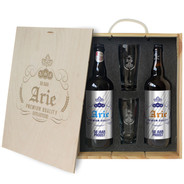 Bierpakket personaliseren - 2 flessen en 2 glazen - Label design - gepersonaliseerde glazen