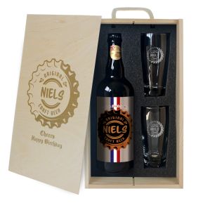 Bierpakket personaliseren - Fles en glazen - Bierdop