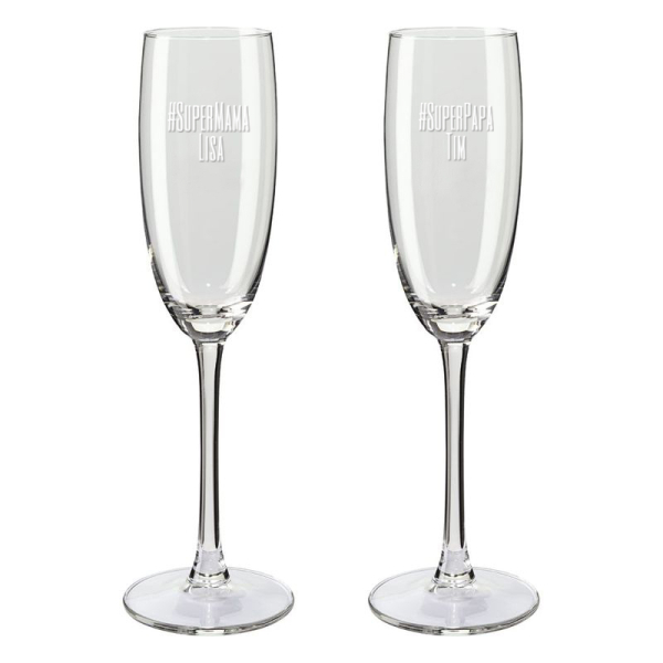 Champagneglas voor mama en papa-hashtag