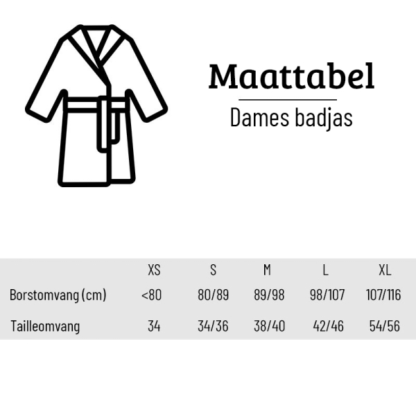 Dames badjas - Maattabel