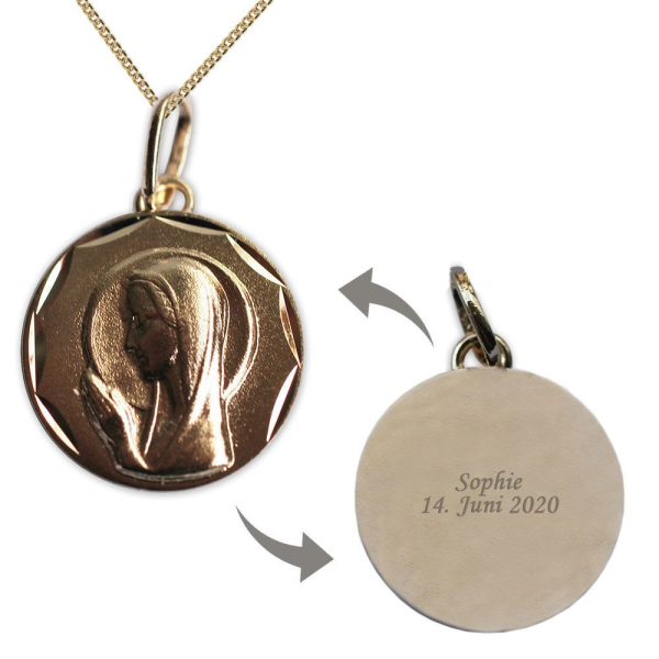 Doop ketting met Biddend Maria - Goud verguld - gravure op de achterkant