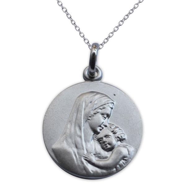 Doop medaillon personaliseren - Maria met kind - zilver