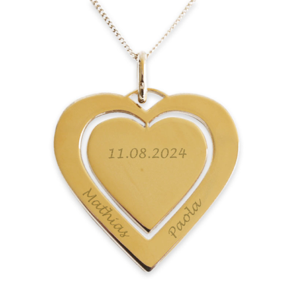 Gepersonaliseerde ketting met dubbel hart hanger - goud verguld