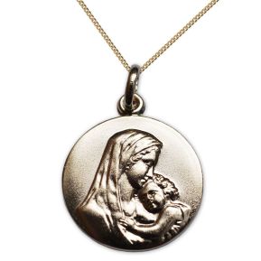 Goud verguld doopsel medaillon - Heilige Maria met kind