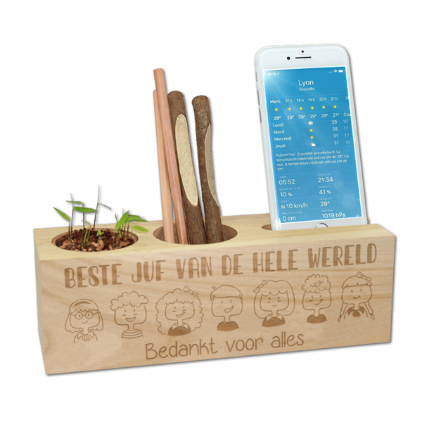 Houten bureau organizer - Bedankt Juf 