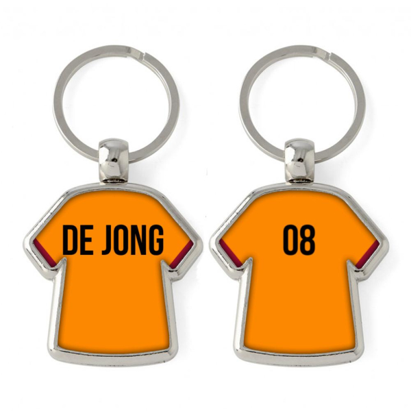 Sleutelhanger voetbalshirt met naam-oranje