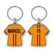 Sleutelhanger voetbalshirt twee strepen met naam-oranje