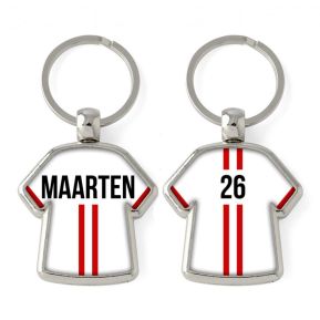 Sleutelhanger voetbalshirt twee strepen met naam