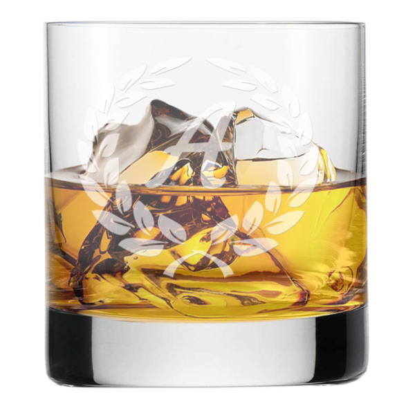 Whiskyglas gegraveerd met initiaal-laurel