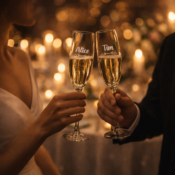 Cadeaupakket 2 champagneglazen Trouwen