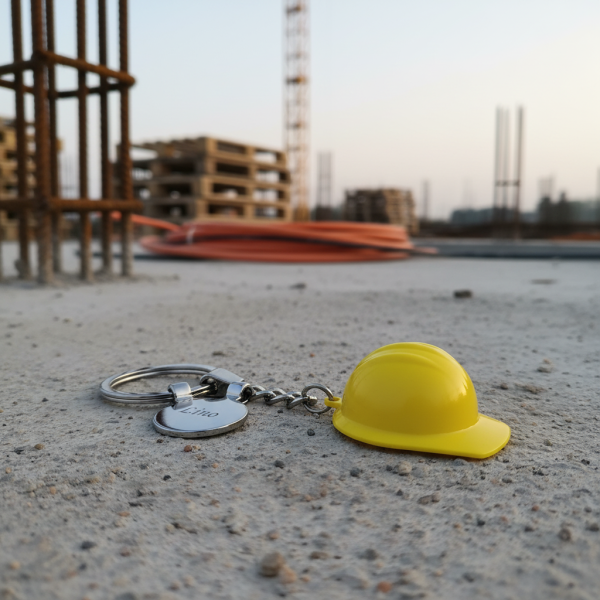 Gegraveerde sleutelhanger bouwhelm