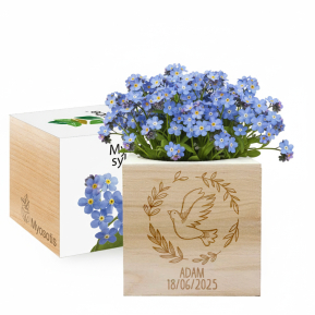 EcoCube gegraveerd voor een doop - witte duif