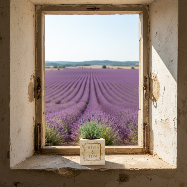 EcoCube met bloem kader graveren