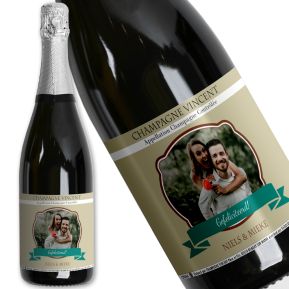 Fles Champagne met foto op etiket bedrukt