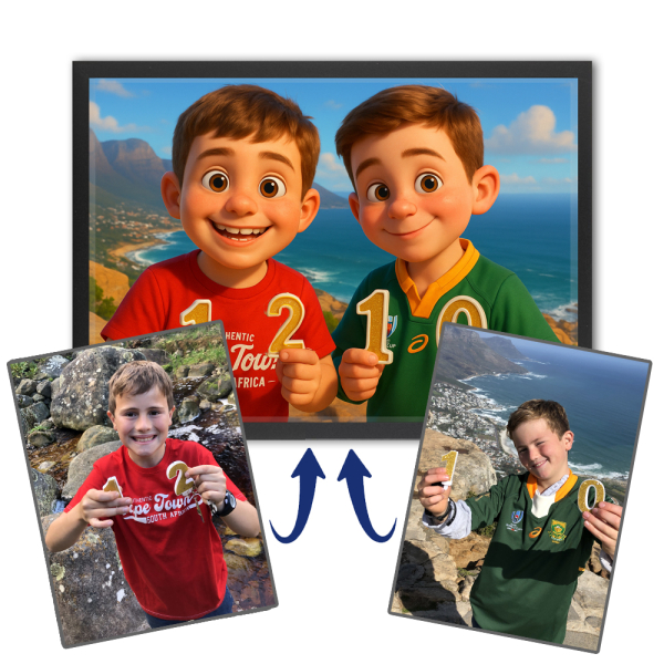 Fotomontage voor een portret in de stijl van een 3D-animatiefilm