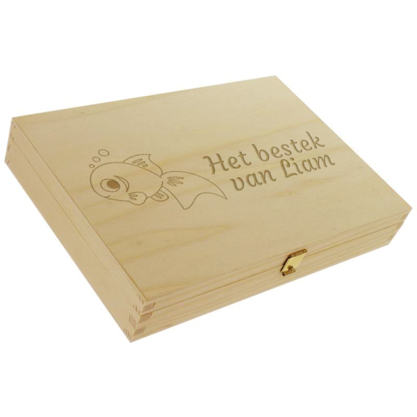 Gegraveerd kinderbestek met naam - houten doos gravure optie