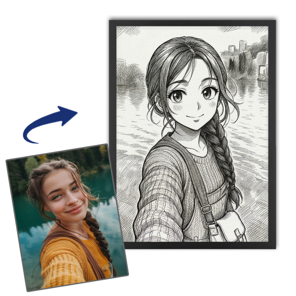 Gepersonaliseerd portret in vintage mangastijl