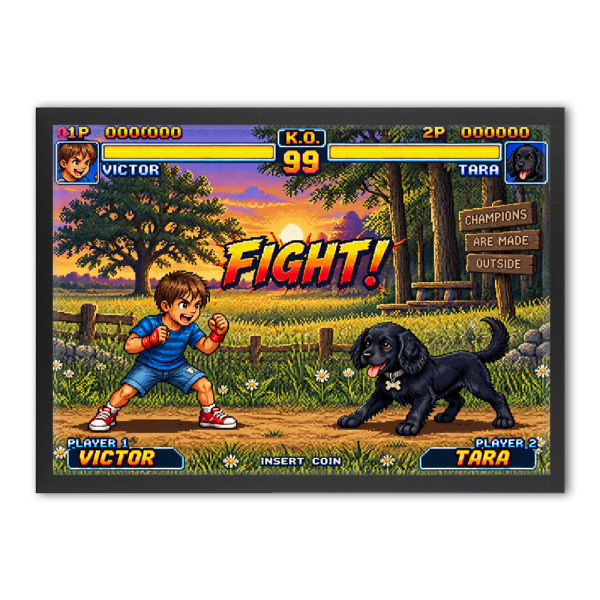 Gepersonaliseerd portret - retro-arcade duel