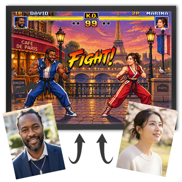 Gepersonaliseerd portret - retro-arcade duel