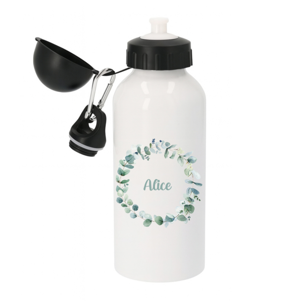 Gepersonaliseerde drinkfles met bloemenkrans